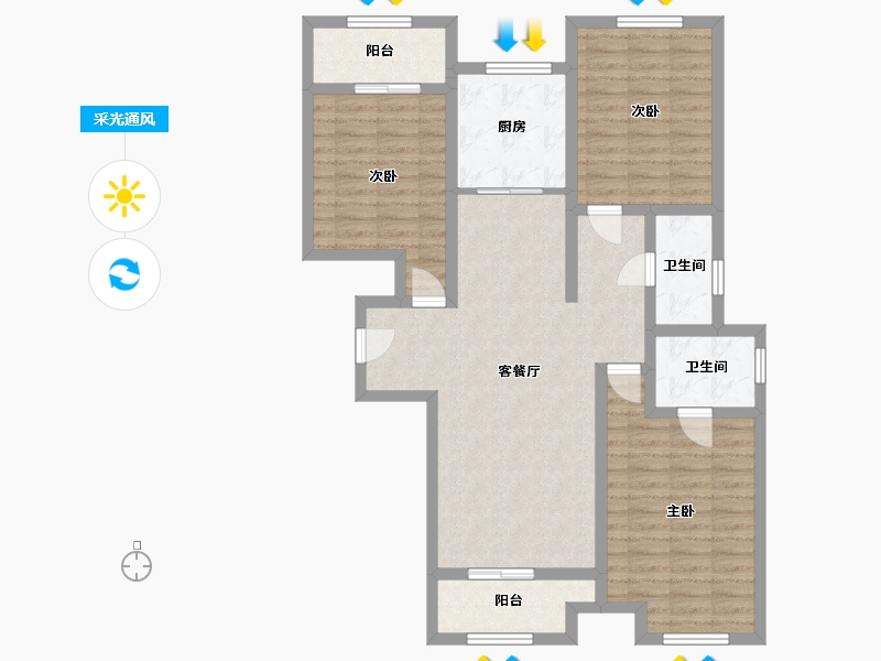 陕西省-咸阳市-高新公园里-103.00-户型库-采光通风