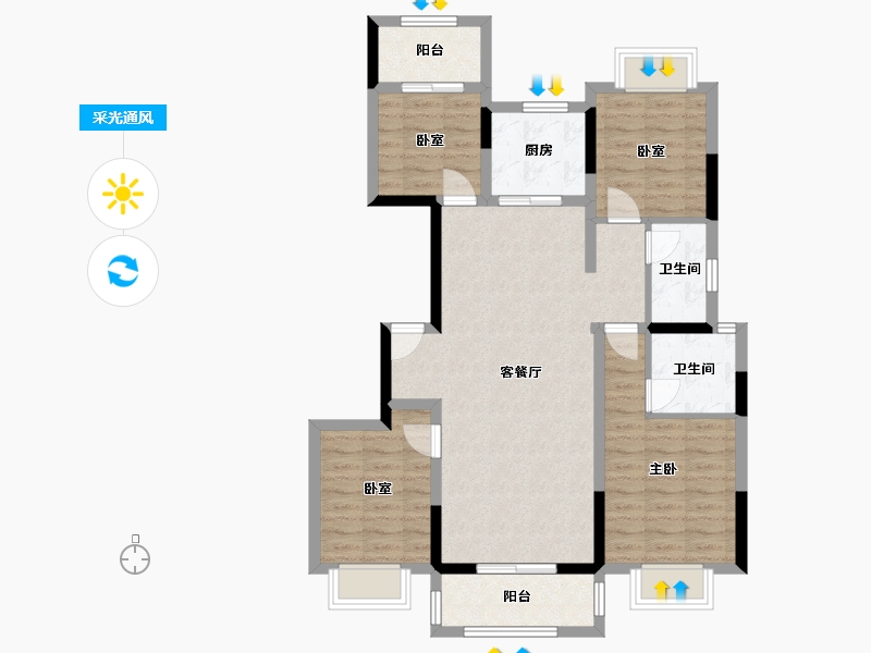 广东省-梅州市-中南雅居乐-107.00-户型库-采光通风