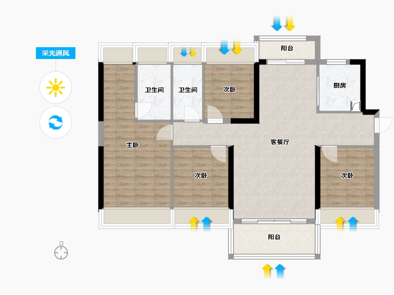 广东省-肇庆市-碧桂园合景美的·阅江府-111.98-户型库-采光通风