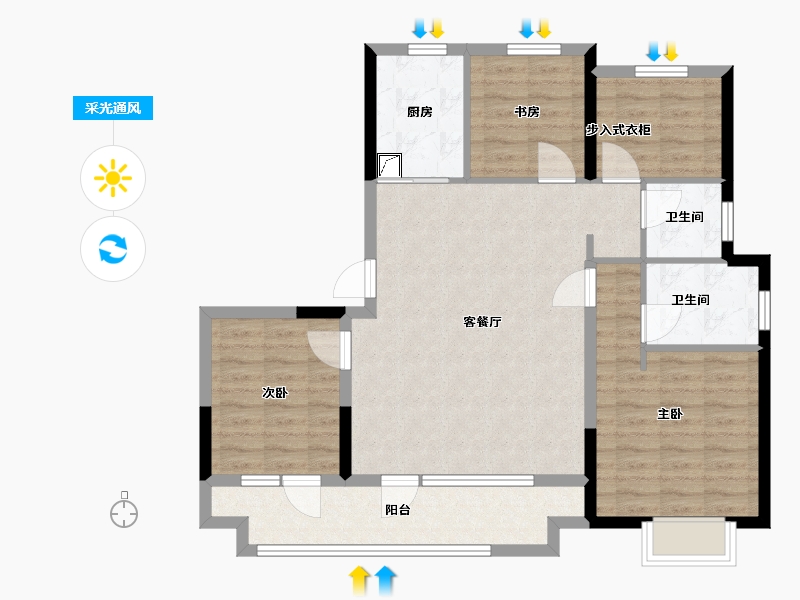 山东省-烟台市-越秀青特·翰悦府-93.45-户型库-采光通风