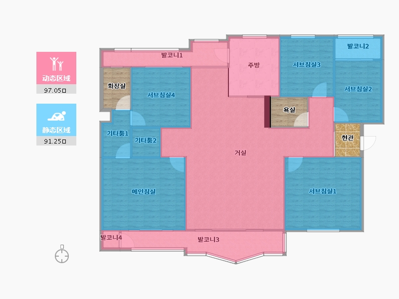 경기도-성남시 분당구-까치마을우방,우성-187.55-户型库-动静分区