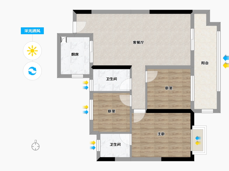 湖北省-宜昌市-银河东湖雅居-83.00-户型库-采光通风