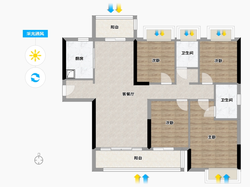 广东省-梅州市-珑玥府-105.00-户型库-采光通风