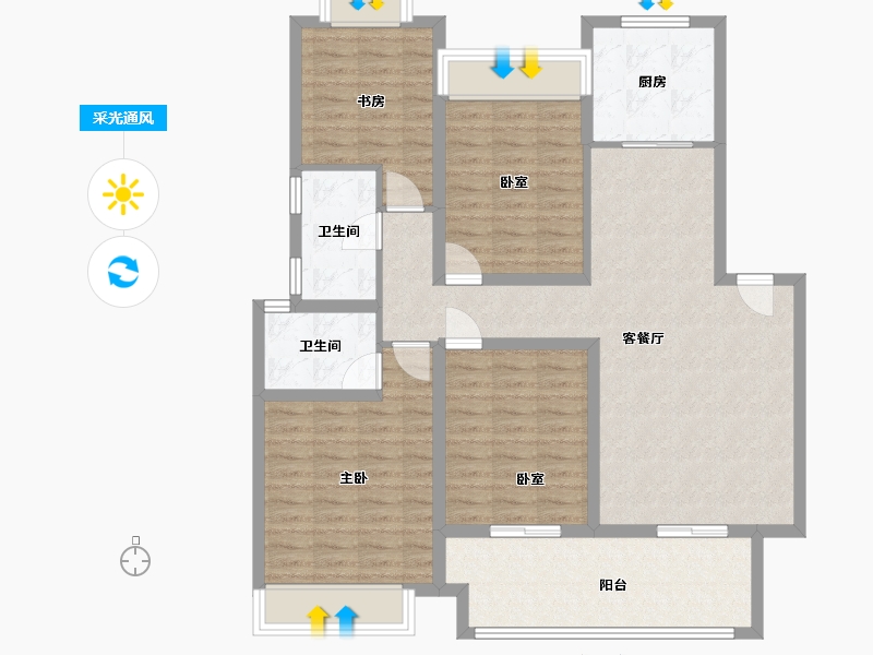 安徽省-阜阳市-红星天玺湾-111.84-户型库-采光通风