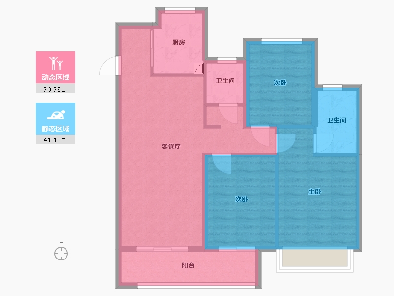 湖北省-鄂州市-葛店金地城与城艺境-86.00-户型库-动静分区