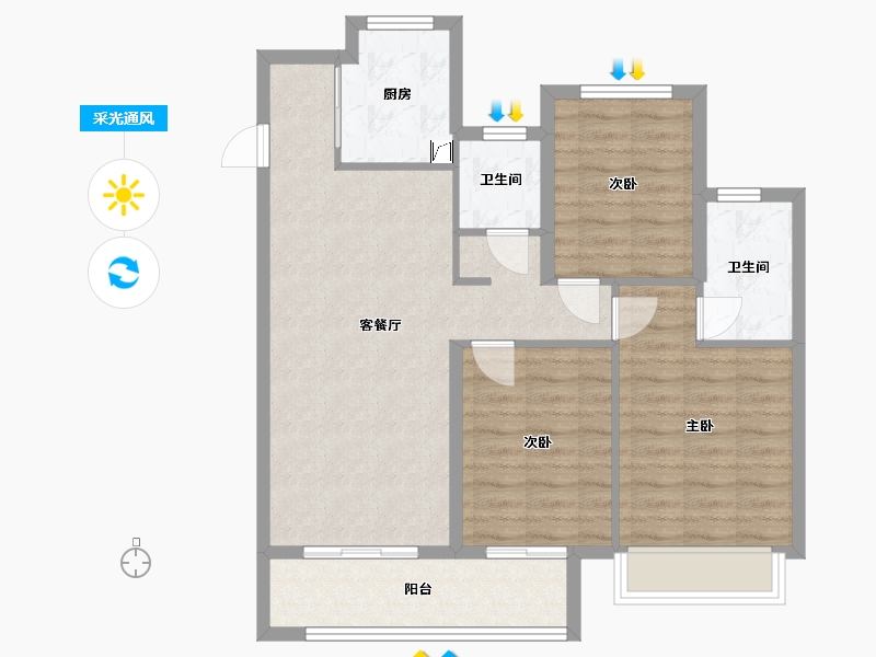 湖北省-鄂州市-葛店金地城与城艺境-86.00-户型库-采光通风