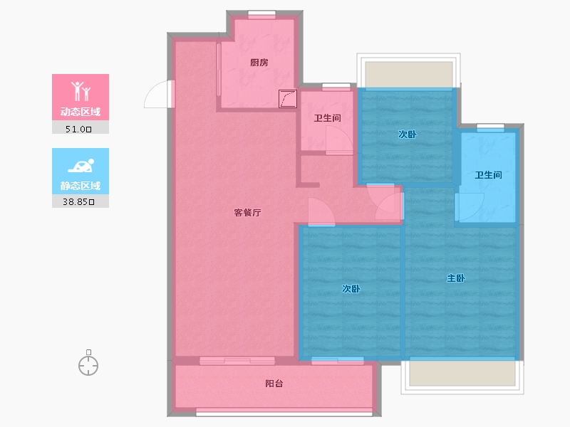 湖北省-鄂州市-葛店金地城与城艺境-86.00-户型库-动静分区