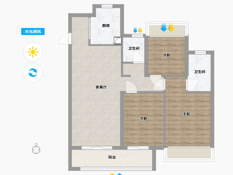 湖北省-鄂州市-葛店金地城与城艺境-86.00-户型库-采光通风