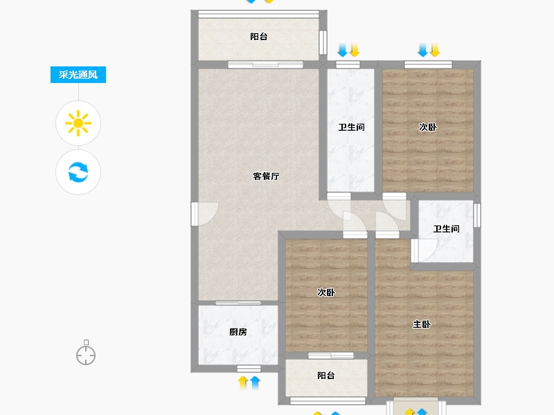 陕西省-咸阳市-中洲蓝湖郡-98.00-户型库-采光通风