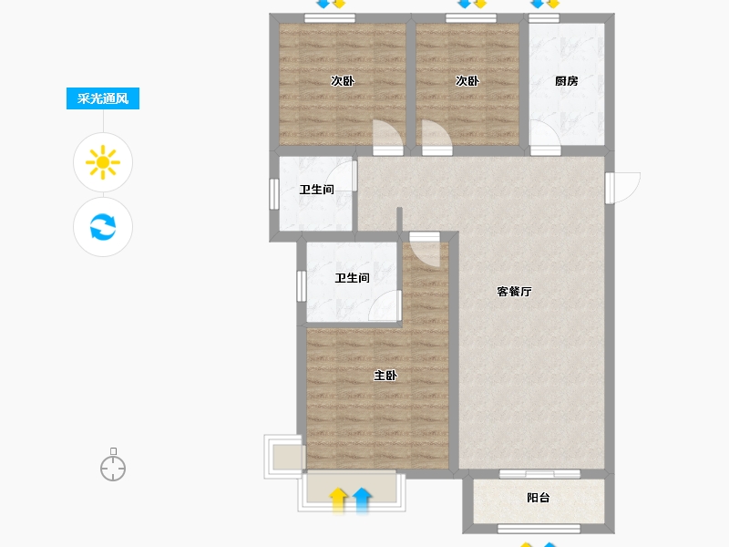 河北省-廊坊市-新城昕樾-110.00-户型库-采光通风