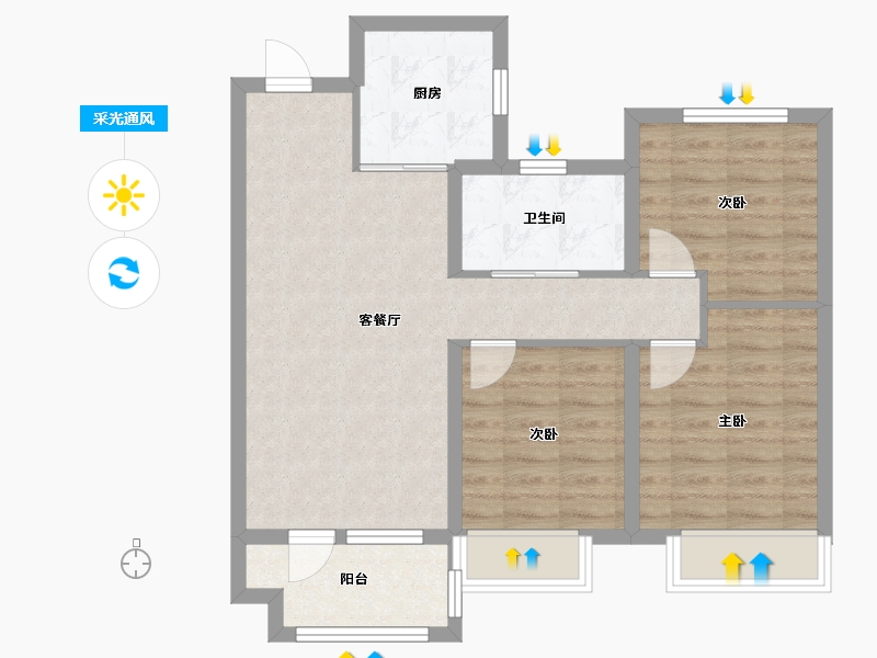 山东省-烟台市-辉盛岚海小区-71.00-户型库-采光通风