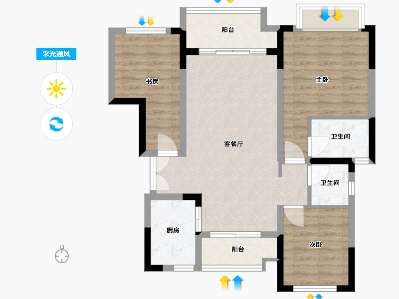 重庆-重庆市-电建泷悦华府-83.00-户型库-采光通风