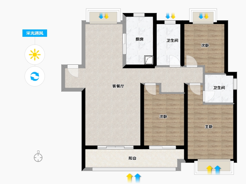 湖北省-武汉市-融创望江府-97.00-户型库-采光通风