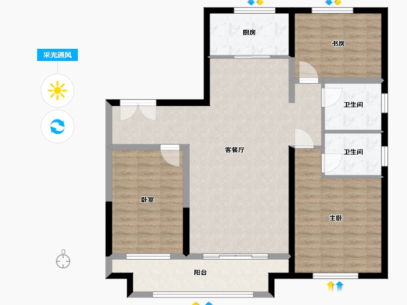 山东省-淄博市-宙合壹品-105.00-户型库-采光通风