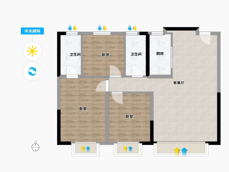 内蒙古自治区-赤峰市-泽信云筑-87.00-户型库-采光通风