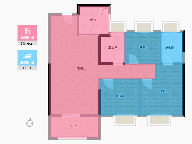 福建省-福州市-龙湖兰园·天序-86.81-户型库-动静分区