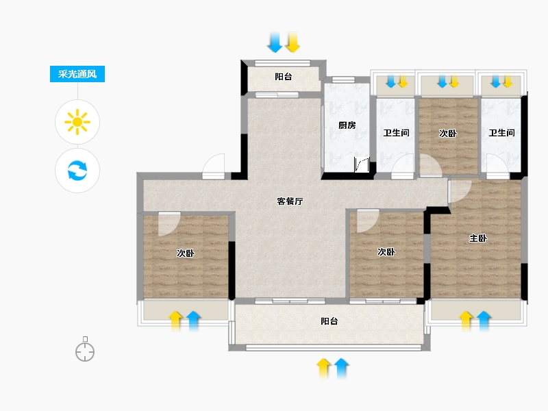 安徽省-阜阳市-银杏苑-105.69-户型库-采光通风