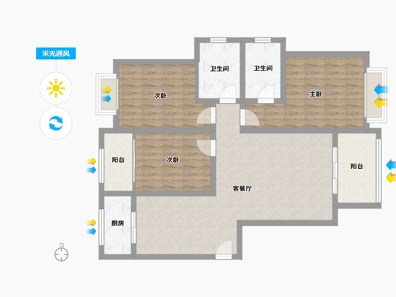 陕西省-铜川市-领地·未来城-130.00-户型库-采光通风