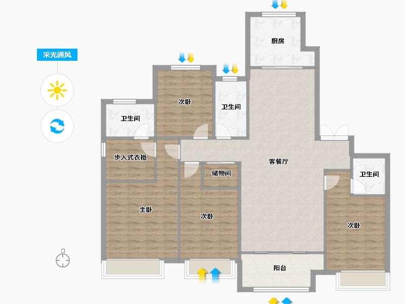 陕西省-西安市-西港碧水湾-144.00-户型库-采光通风