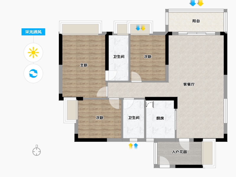 广东省-江门市-翰林印象-74.00-户型库-采光通风