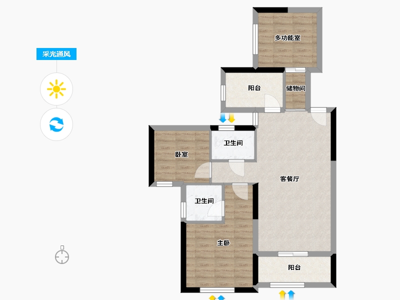 湖南省-长沙市-鸿海公园里-73.00-户型库-采光通风