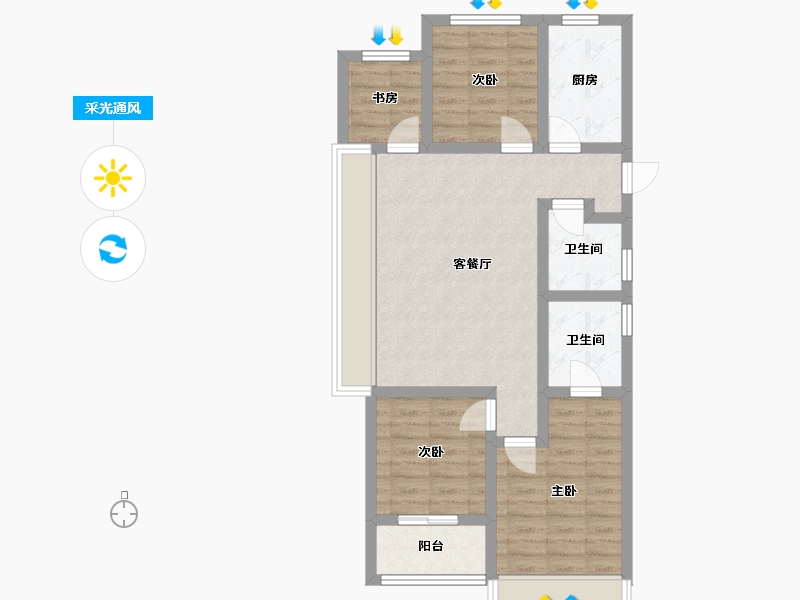 浙江省-杭州市-禹洲宋都·望林府-96.50-户型库-采光通风