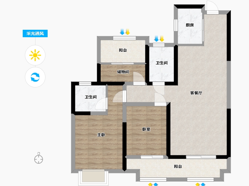 山东省-德州市-澳海康城-96.00-户型库-采光通风