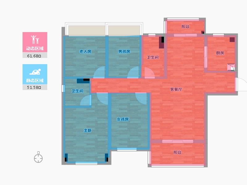 湖北省-孝感市-碧桂园新城华府-100.98-户型库-动静分区