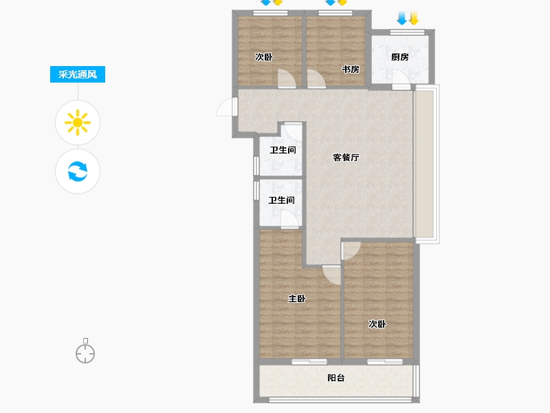 浙江省-杭州市-望涛月明-119.00-户型库-采光通风