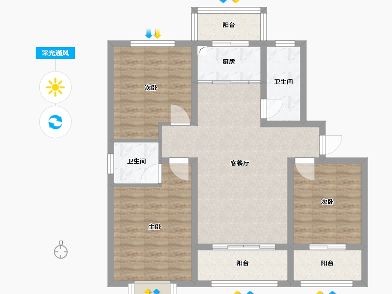 河北省-衡水市-文轩花园-87.90-户型库-采光通风