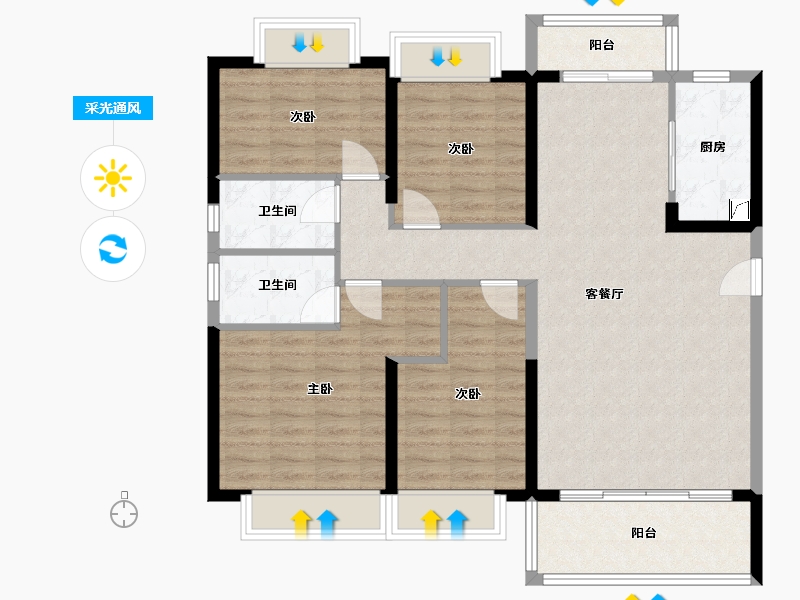 湖南省-益阳市-碧桂园-110.66-户型库-采光通风