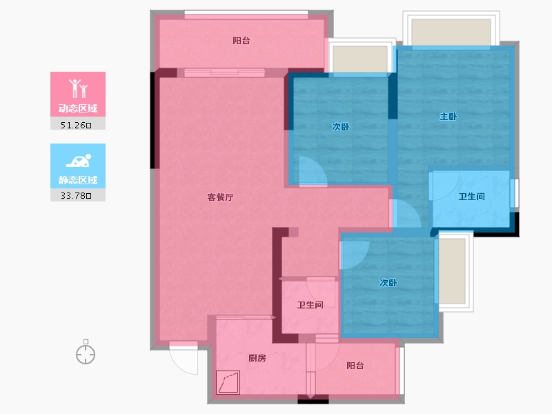 重庆-重庆市-龙樾生态城樾中府-80.00-户型库-动静分区