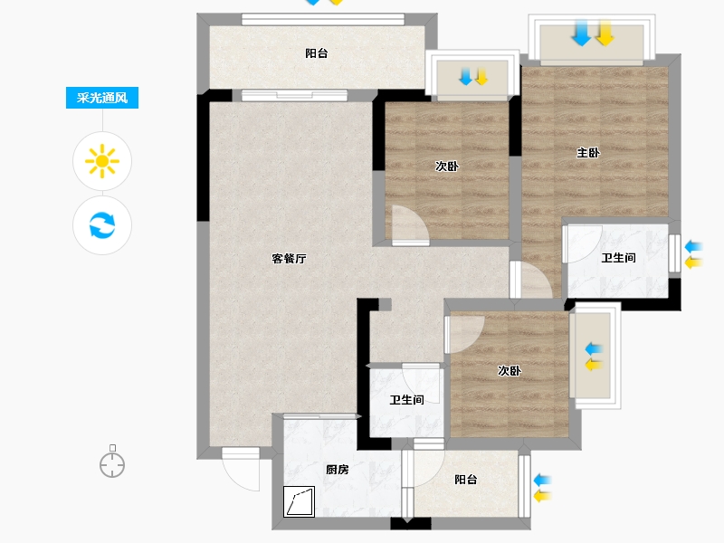 重庆-重庆市-龙樾生态城樾中府-80.00-户型库-采光通风