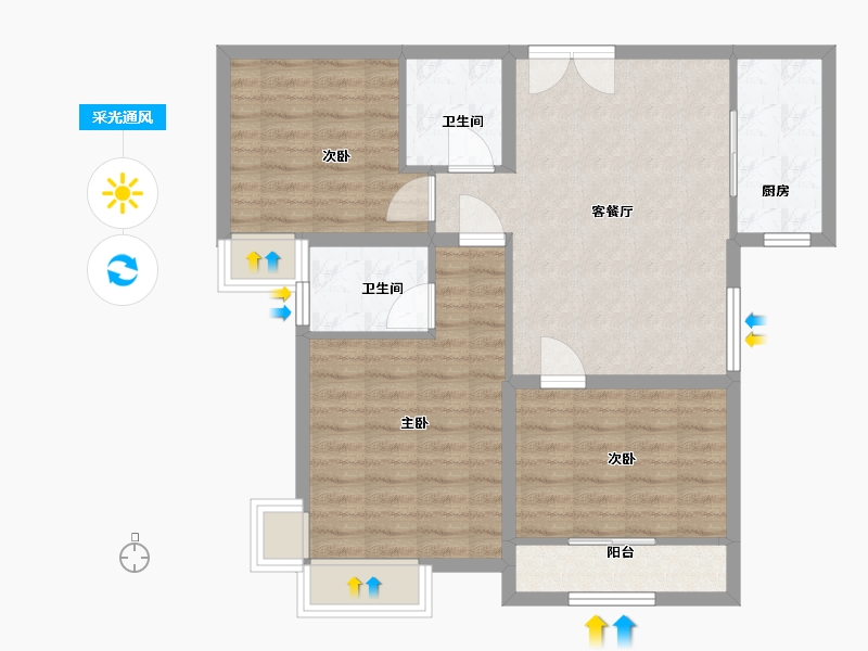 河北省-邯郸市-阳光东尚名邸-80.00-户型库-采光通风