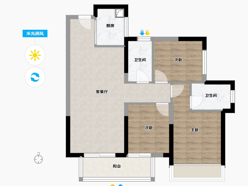 广西壮族自治区-南宁市-印象愉景湾-75.00-户型库-采光通风