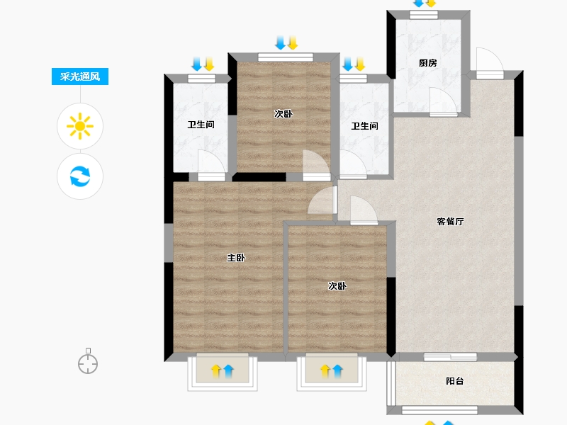 浙江省-宁波市-龙宸璟庭-87.00-户型库-采光通风