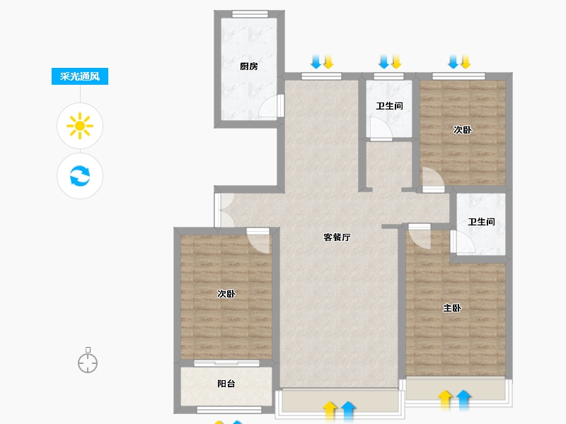 山东省-东营市-悦辰国际-106.00-户型库-采光通风