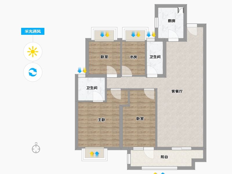 湖北省-武汉市-北辰金地漾时代-91.03-户型库-采光通风