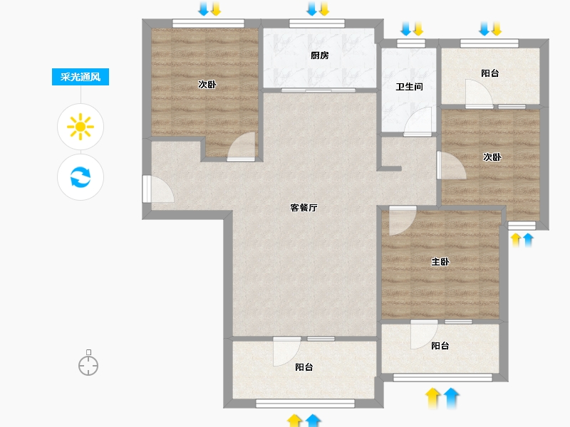 山东省-青岛市-星雨华府南区-108.00-户型库-采光通风