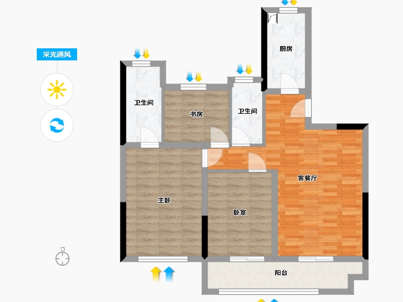 浙江省-嘉兴市-杭州湾融创文旅城-86.35-户型库-采光通风