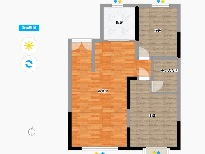 内蒙古自治区-鄂尔多斯市-梦园时代-74.00-户型库-采光通风