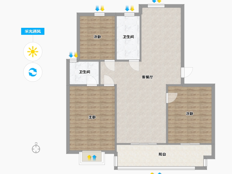 江苏省-南通市-东郊花园-110.00-户型库-采光通风