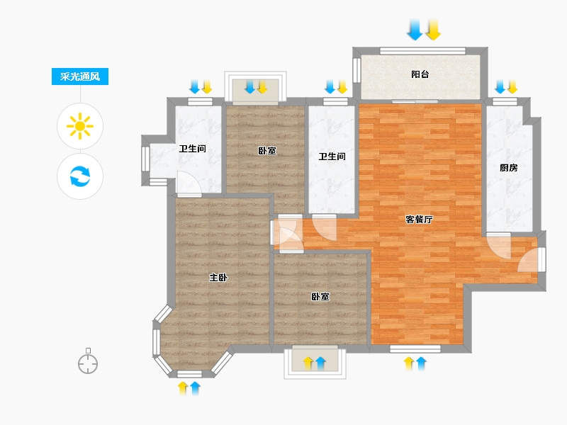 湖北省-武汉市-保利花园-100.39-户型库-采光通风