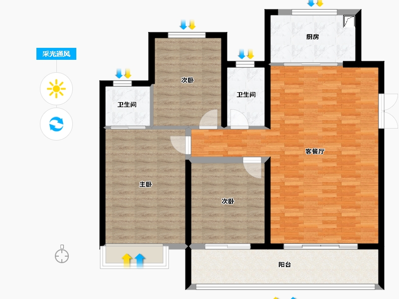 河南省-洛阳市-东方今典 东方府-106.96-户型库-采光通风