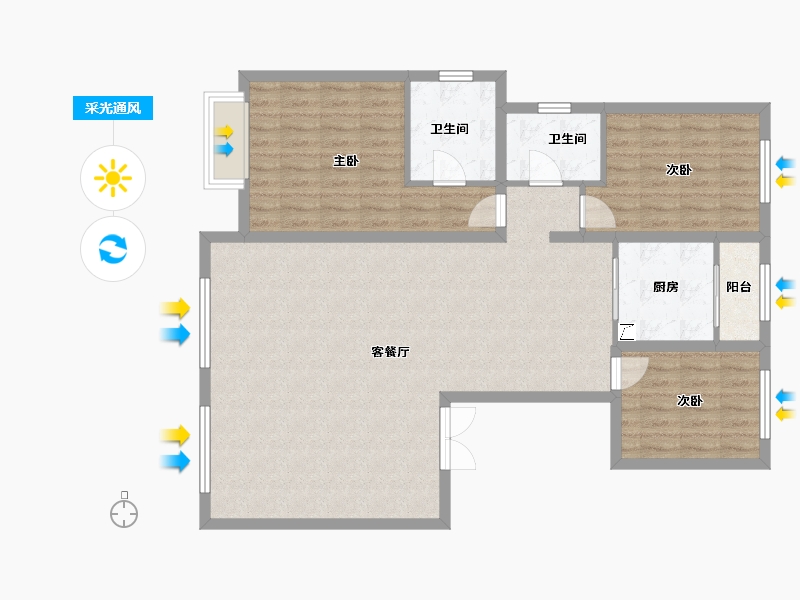 内蒙古自治区-鄂尔多斯市-文澜学府-130.00-户型库-采光通风