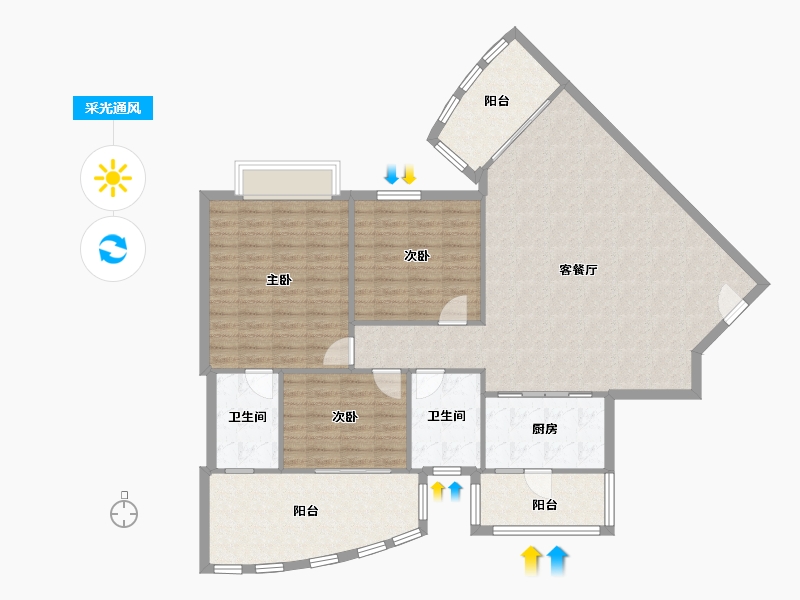 湖北省-武汉市-南湖山庄·半岛花园-128.60-户型库-采光通风