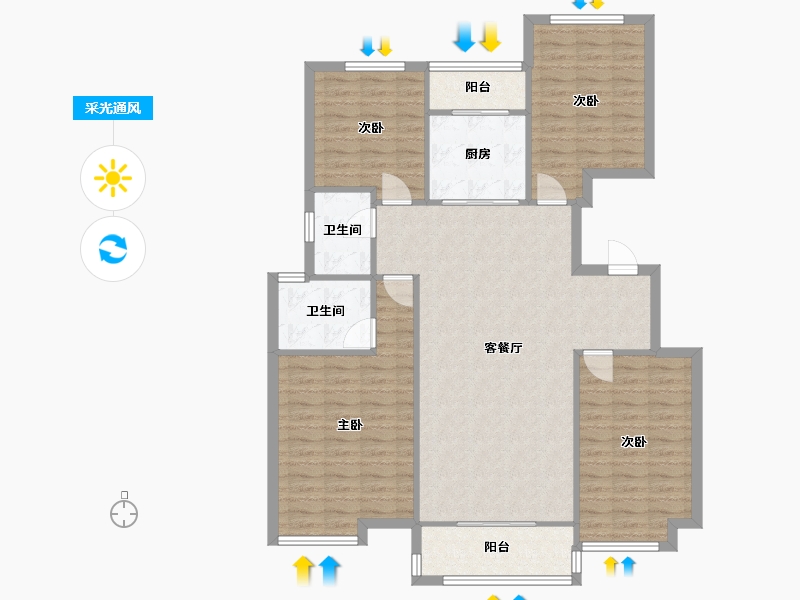 河北省-唐山市-华彩唐人街壹号-113.61-户型库-采光通风