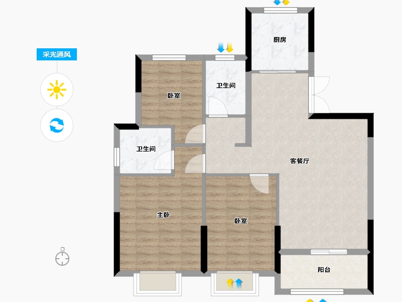 浙江省-台州市-景星华庭-88.00-户型库-采光通风