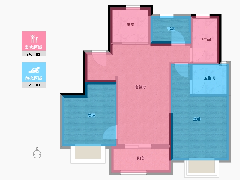 浙江省-温州市-卓越维港-67.44-户型库-动静分区