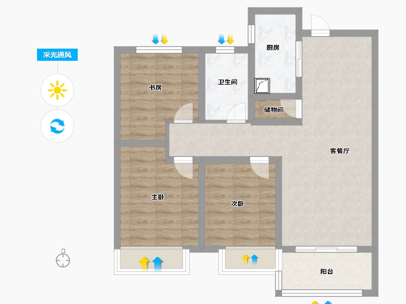 陕西省-咸阳市-国润城-73.00-户型库-采光通风